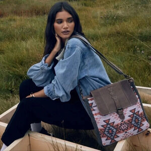 Myra Bag Boho Leather & Canvas Shoulder Bag New